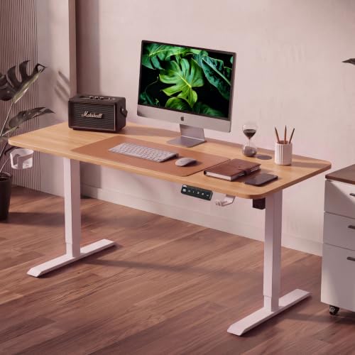 Image of V ONE Electric Standing Desk with 1-Piece Solid Top | Heavy Duty Height Adjustable Computer Desk | 3 Memory Preset | 5 Year Warranty | for Home Office (Maple Fusion, 120 * 60 CM)