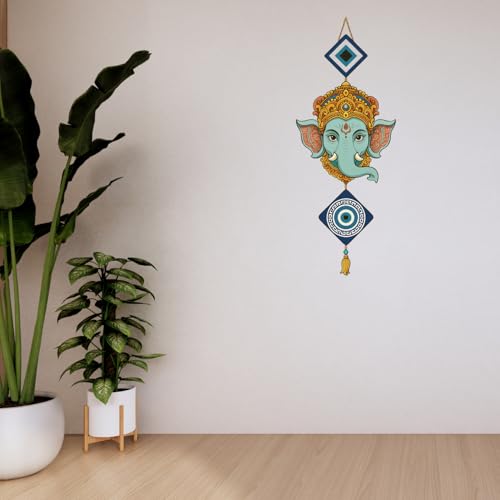 Image of GiftOday Ganesh Ji Attractive Design Wooden Wall Hanging for Home Kitchen Decor Livingroom Hallway Door Entrance Peace Charm Accents Size 18 x 30 CM