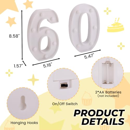 Image of LED Light Up Numbers, Marquee Number Sign for 60th Birthday Decor(60) | Battery Powered LED Lighted Numbers, Marquee Light Up Sign for Birthday Party Centerpieces Home Wall Decor Night Light
