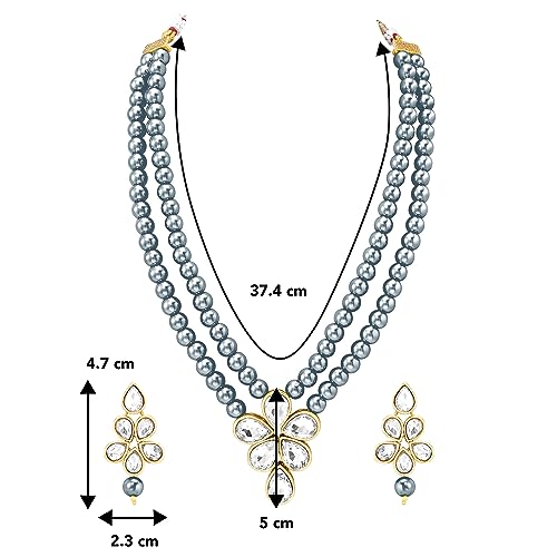 Image of Peora Crystal Faux Pearl Kundan Necklace & Jewellery Set Gift for Women