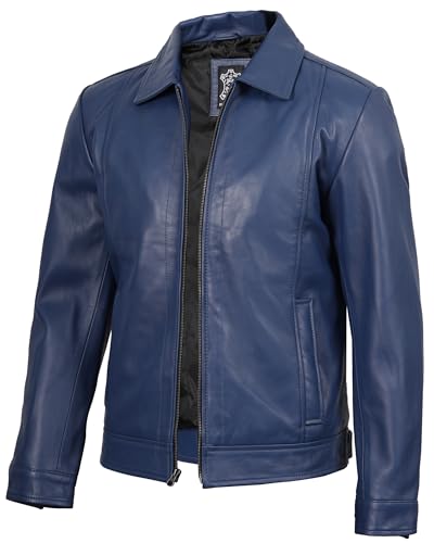 Image of fjackets Men's Real Lambskin Leather Jacket - Shirt-Collar Moto Biker Style Year-Round Wear