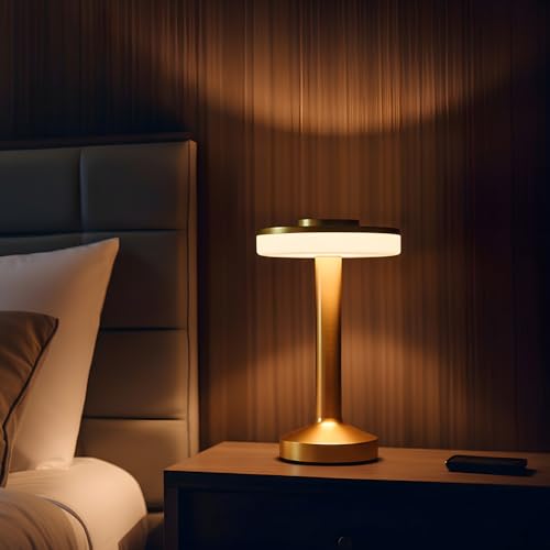 Image of Riakrum 24 Pcs LED Cordless Table Lamp Bulk Rechargeable,Gold | Portable Wireless Lamps, 3 Color Stepless Dimming, 15 Hour Battery, Touch Control, Wedding Home Restaurant Decor
