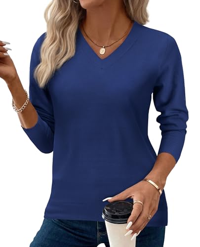 Image of Women's Spring Sweaters 2026 Casual Long Sleeve Pullover V Neck Lightweight Sweatshirts Cute Blouse Tops