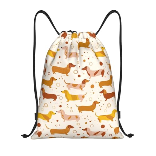 Drawstring Backpack - Cartoon Cute Sausage Dog Print Sports Gym Sackpack String Bag For Women Men, Lightweight Draw String Back Bag For Workout Travel