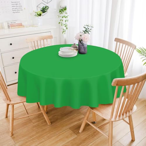 Image of Mulbozy 12 Pack Green Round Tablecloth, 84 Inches Plastic Table Cover, Premium Disposable Round Party Tablecloth for Restaurant Dinners, Wedding, Grad Party, Baby Shower, Outdoor Camping