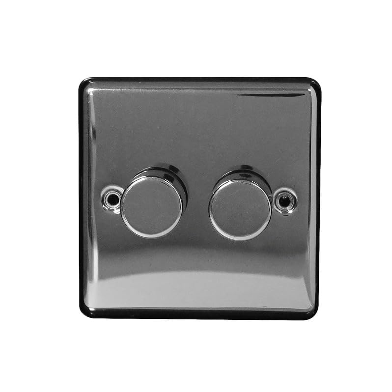 Arlec 2 Gang 250W Dimmer Metal Light Switch Screwed Faceplate 2 Way Push On/Off