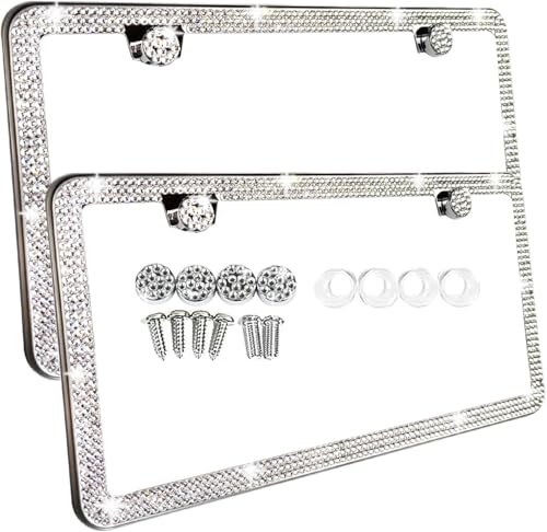 SunplusTrade Bling License Plate Frame for Women 2 Pack Sparkly License Plate Frames Bedazzled Diamond Rhinestone Crystals (Silver)