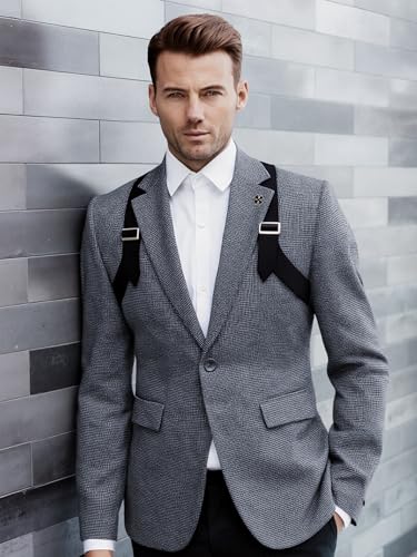 2 Pcs Men's Check Suit Houndstooth Tuxedo Slim Sports Blazer Dogstooth Jacket Pants Set for Party,Prom,Business4