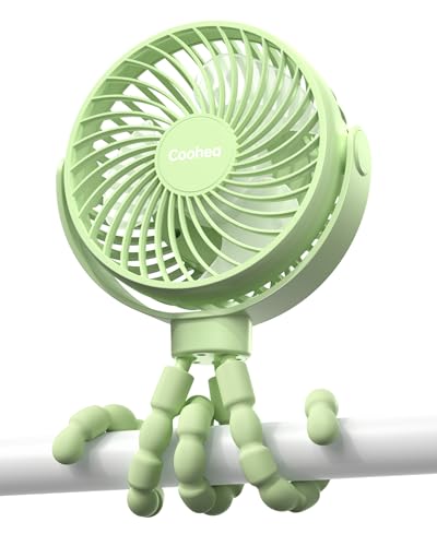 Image of Coohea Stroller Fan Clip on for Baby, 4000mAh Rechargeable Battery Operated, Flexible Tripod, 3 Wind Speed, 360° Rotatable, Small Portable Fan for Car Seat Crib Golf Cart Beach Travel, Green