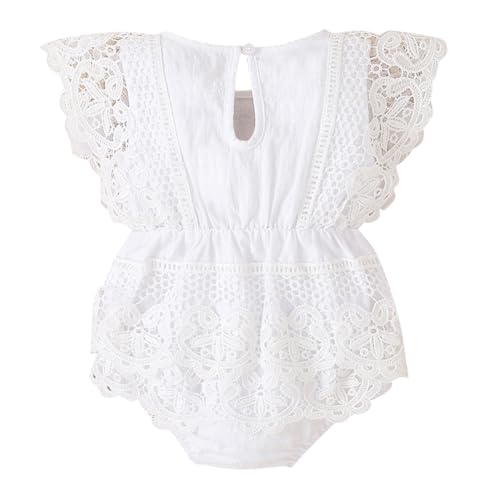 Image of Hopscotch Girls Cotton Lace Embellished Bodysuit in White Color