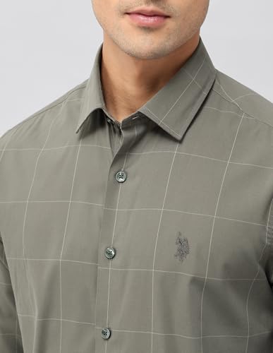 Image of U.S.Polo Association Men's Windowpane Checked Tailored Fit Shirt (USSHTP1090 Green 48)