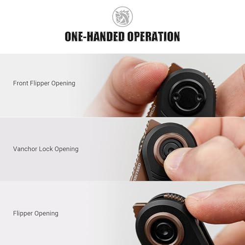 Image of Vosteed Corgi V EDC Pocket Knife - 2.36 inch 14C28N Copper Dune Blade - Patented Vanchor Lock, Black Aluminum Handle - Camping, Hiking Knives - A3722