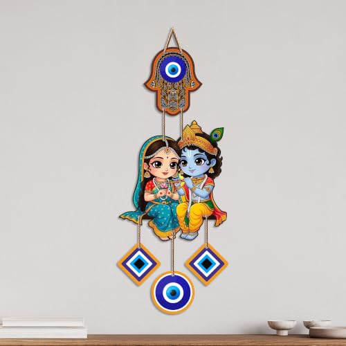Image of Artvibes Divine Radha Krishna Evil Eye Wall Hanging for Home Entrance Door Decor | Nazar Battu Protection Hanging for Living Room Bedroom Temple Office | Lucky Charm Decorative Gift (WH 8580N)