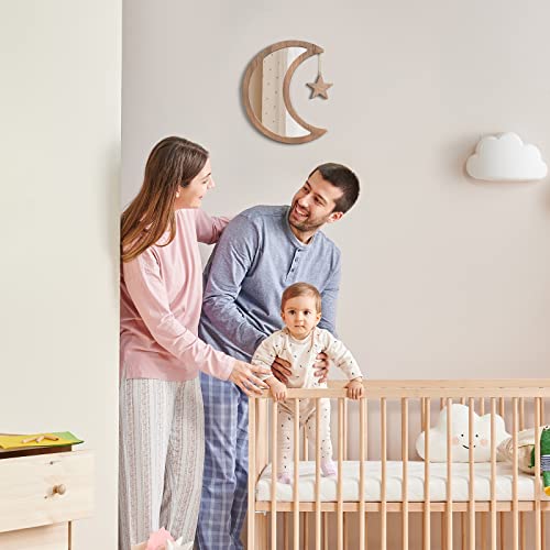 Honiway Moon Mirror 13X10 Inch Wood Boho Wall Decor Decorative Boho Mirror With Real Glass Farmhoue Wall Decor Home Decor Cute Room Decor For Bedroom Living Room Weathered Walnut #TOP3