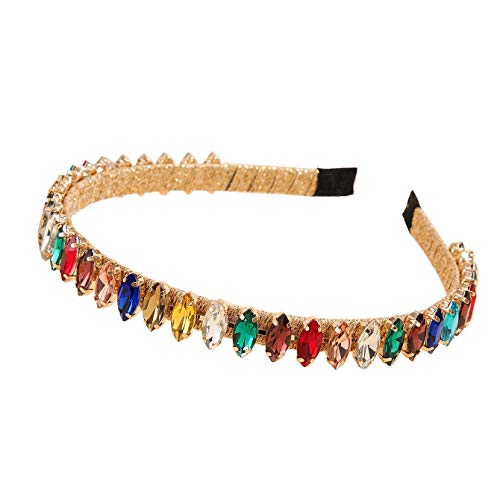 LARDROK Mix color Gemstone Thin Hair Hoop Crystal Rhinestone Gold Tone headband goddess Daily hair accessory for Women Girls, multicolor