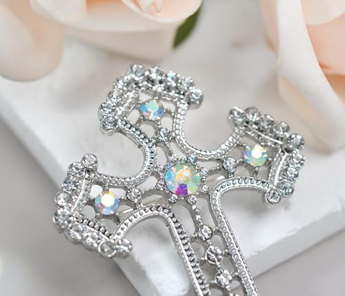 Image of Gyn&Joy Sparkle Crystal Rhinestones Holy Cross Brooch Pin Jewelry For Women Men