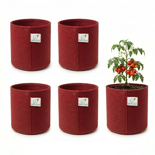 Image of 400 GSM Geo Fabric Round Grow Bags 6x6 Inch, Red Planting Bags for Terrace and Kitchen Gardening Pack of 5