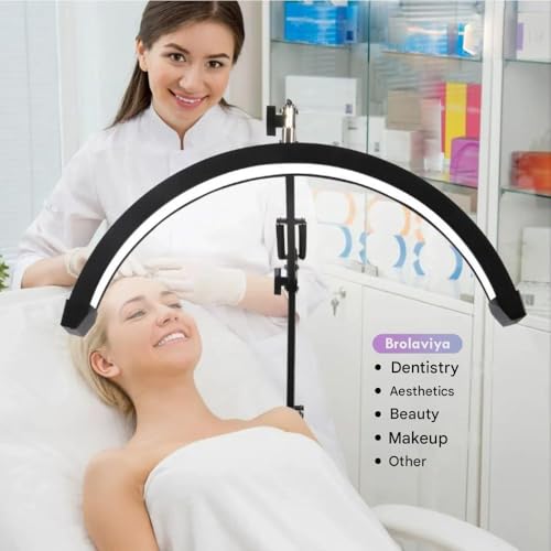 Image of BROLAVIYA 16in Half Moon Tabletop Lamp Light with 3 Axis Swing Metal Arm Stand, 3 Lighting Modes, 360 Degree Spin for Detailed Work, Home Office, Desktop, Make up, Reading, Black