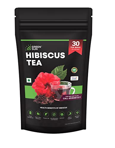 Image of Green Sun Hibiscus Tea 30 Bags Pack with Health Benefits which may Weight Management, Liver, Lower Blood and Colestrol, Digestion and Menstrual Health