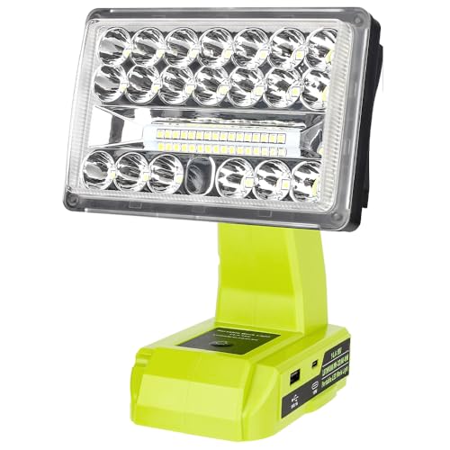 Image of Choerinton Work Light Compatible with Ryobi 18V Battery, 18W Light Cordless Portable Jobsite with USB Charging Port, 20000LM Outdoor Rechargeable LED Floodlight for Car Repair, Camping, Hiking