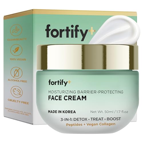 Fortify Skincare Face Cream with Peptides & Collagen – 3-in-1: Detox, Treat, Boost – Hydrating, Firming, Anti-Aging Moisturizer – Dermatologist Tested Korean Skin Care – Vegan, Clean Beauty – 1.7 Oz
