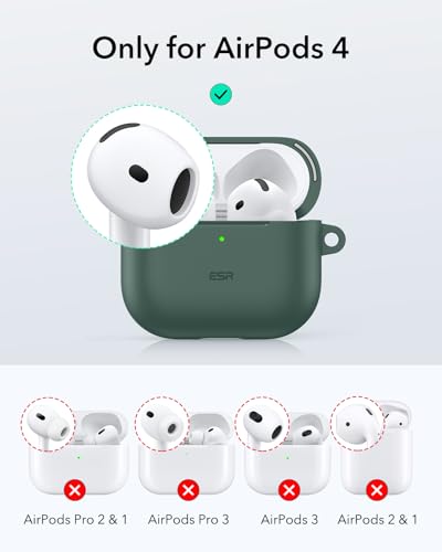Image of ESR for AirPods 4 Case, Compatible with AirPods 4th Generation Case (2024) (USB-C), Magnetic Lid Lock, Full Drop Protection Cover, Cloud Soft Case, Green
