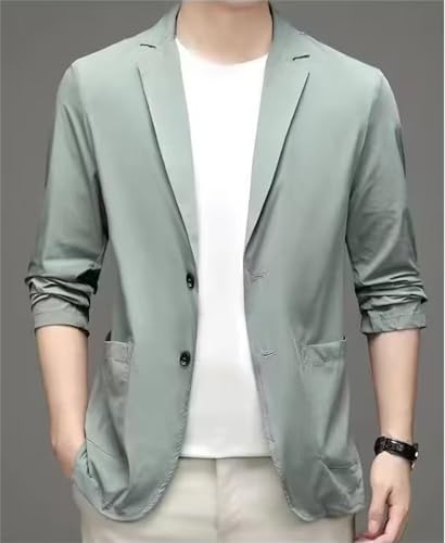 Kyayu Jacket, Men's Lightweight Summer Ice Silk Cool Suit Jacket Slim Fit Button Sport Coats Business Lapel Blazer2
