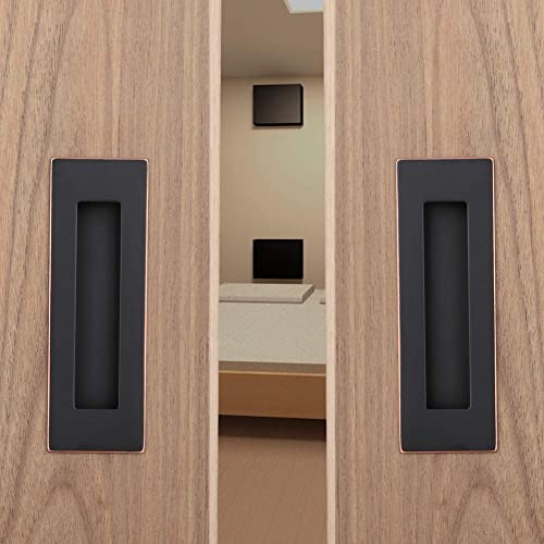 Sehrgut Flush Pull Handle (2 Pack) 6" Rectangular Plated Oil Rubbed Bronze, Free Of Sharp Edge, For Sliding Pocket Barn Door Or Cabinet #TOP1