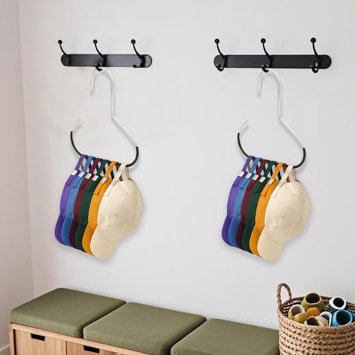 lasuroa 2 Stück Hut Organizer, Hut Aufbewahrungshaken Platzsparender Kleiderbügel aus Edelstahl für Baseballkappen und Zubehör für den Schrank Schwarz