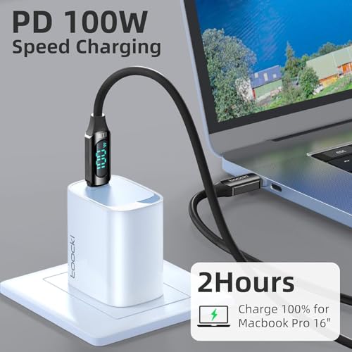 Image of iFAST Digital Display 100W Type-C to Type-C Fast Charging Data Cable | 480Mbps Data Transfer Speed | Compatible With MacBook, iPad, Galaxy, Pixel, Switch (2 Metre, Silicon, Black)