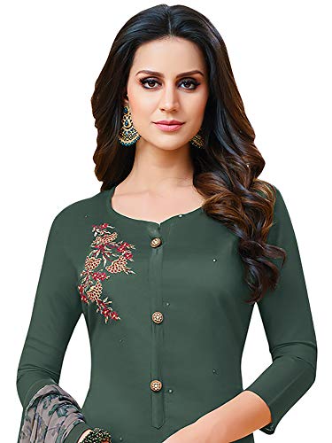 Image of AKHILAM Women's Cotton Chanderi Embroidered Unstitched Salwar Suit Material(26Dmk20 Parent)