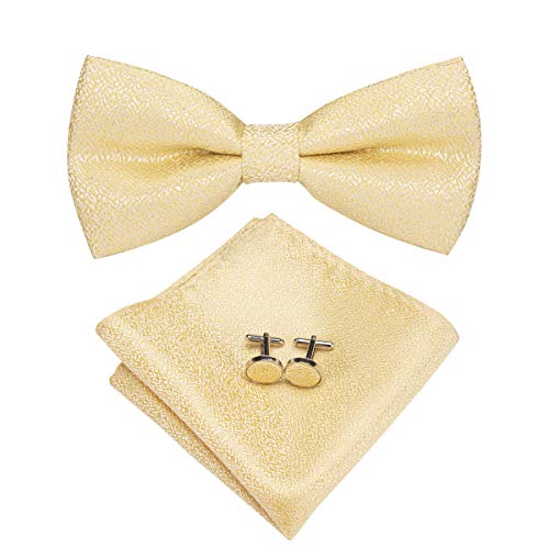 Image of Hi-Tie Bow Ties for Men Pre-Tied Pocket Square with Cufflinks Mens Bowtie Sets for Wedding Formal Party