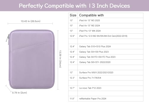 Image of Dadanism 13 Inch Tablet Sleeve Bag Carrying Case for iPad Pro 13 inch M5 /M4 2025 /2024, iPad Air 13 inch M4 /M3 2026 /2025, iPad Pro 12.9 inch,Galaxy Tab S10+ /S9 FE+ /S9+ 12.4 inch,Remarkable Paper Pro 11.8 inch, Gray Purple