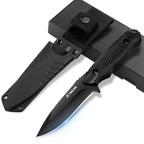 Plys Cuchillo Supervivencia Negro Cuchillo Caza: Cuchillos Camping con Funda de Plástico Outdoor