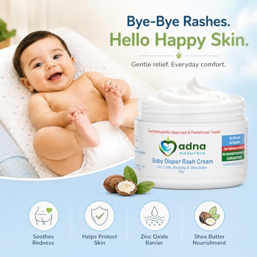 Image of Baby Diaper Rash Cream with Manjistha, Shea Butter & Zinc Oxide | Soothes Rashes, Redness, Insect /Mosquito Bites | Dermatologist & Pediatrician Tested | Zero Tolerance to Toxins (50 gm)