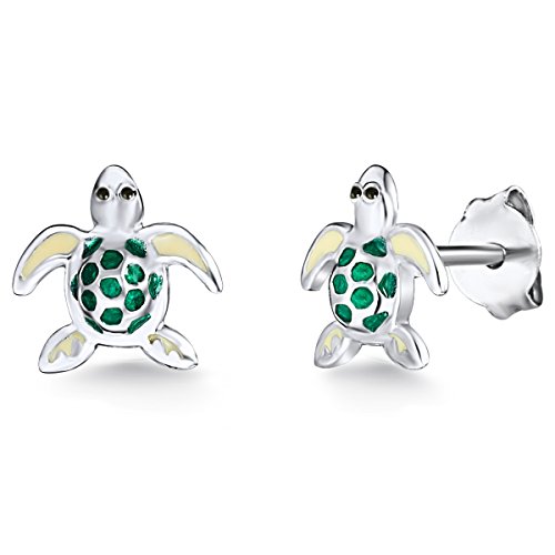 Preisvergleich Produktbild Ohrstecker Schildkröte Sterling Silber Emaille grün