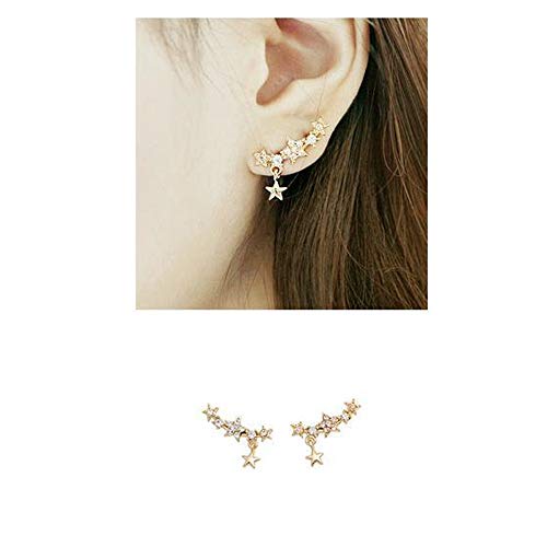 Preisvergleich Produktbild Uteruik Damen Ohrstecker, koreanischer Stil, glänzende Kristalle, Strasssteine, kleine Sterne, goldfarben, 1 Paar