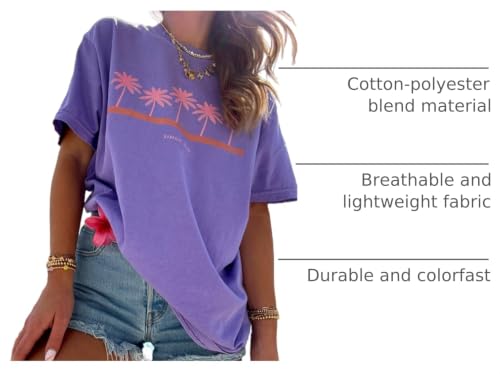 Image of Vintage Oversized Flower Graphic Tees Cute Surfboard Palm Baggy T-Shirts Summer Preppy Beach Tops Teen Girls Clothes