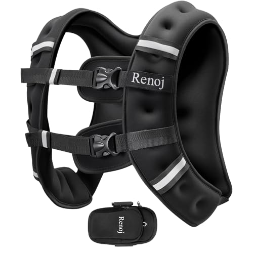 Renoj Weighted Vest for Women Men: 6lb/8lb/10lb/12lb/16lb/20lb Weight Training Vest for Workout, Running, Walking, Exercise, Weight Loss, Weight Lifting - With Reflective Strips and Storage Pocket