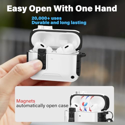 Image of HITZEE for AirPods Pro 2 /1 Case, Compatible with AirPods Pro 2(2022) /Pro 1(2019) Case, Magnetic Automatic Lock with Phone Stand, Compatible with MagSafe Cover, Black /White
