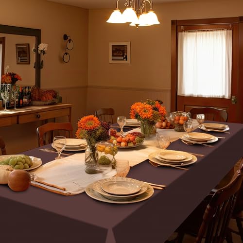 Image of 16 Pack Brown Plastic Tablecloth for Rectangle Tables, Premium Decorative Brown Disposable Table Cloths for Parties, Bulk Rectangle Party Table Cover for Birthday, Wedding, Anniversary, 54 x 108 Inch