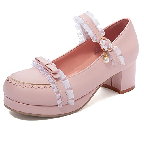 Chaussures de Mariée Fête Rose Bout Rond avec Nœud pour Robe