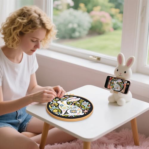 Image of Crafmanoe Embroidery Kits for Beginners Adults, Flowers Rabbit Embroidery Starter Kits, Counted Cross Stitch Kits for Beginners Adults Hobbies Set for Women, Embroidery Hoops, Thread & Video Tutorial