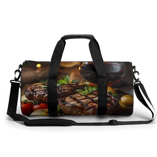 Steak Sports Gym Bag Travel Duffel Workout Bag with Adjustable Strap
