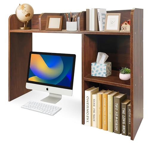 Schreibtischstall, Bücherregal, 73,7 cm hoch, massives Holz, Schreibtischregal mit runder Oberkante, freistehender Schreibtisch-Organizer für Wohnheim, Zuhause und Büro (Nussbaum, 94 cm B x 24 L)