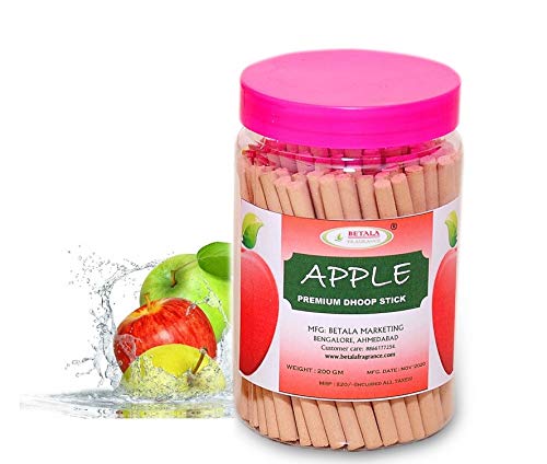 Image of Betala Fragrance Apple Flavour Dhoop Sticks, 200 g Dhup Batti Stick with Stick Stand Holder, Bamboo Less & Non Charcoal (Apple)