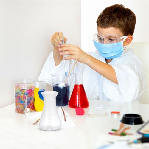 SEWACC 6pcs 50ml Plastic Erlenmeyer Flask Laboratory Experiment Conical Flask School Educational Learning Science Equipment