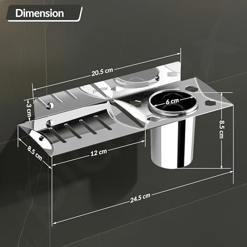 Image of Plantex Stainless Steel 2in1 Soap Dish with Tumbler Holder /Soap Stand /Tooth Brush Holder /Bathroom Accessories - Wall Mount (Chrome)