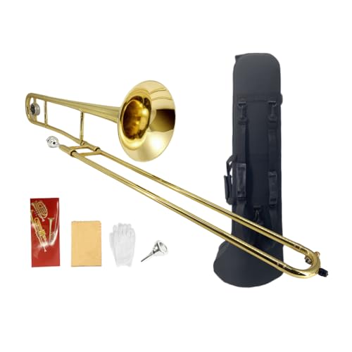 WUQIMUSC B flat Tenor Trombone 0.5-Inch Bore 8.07-Inch Brass Bell with Lacquer Finish 12C Mouthpiece Student & Beginner Slide Trombones with Case & Accessories