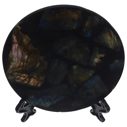 BESPORTBLE - BESPORTBLE Disque Labradorite Naturelle Décoratif Rond avec Support Ornement Pierre Décorative Élégante pour Collection et Décoration Intérieure